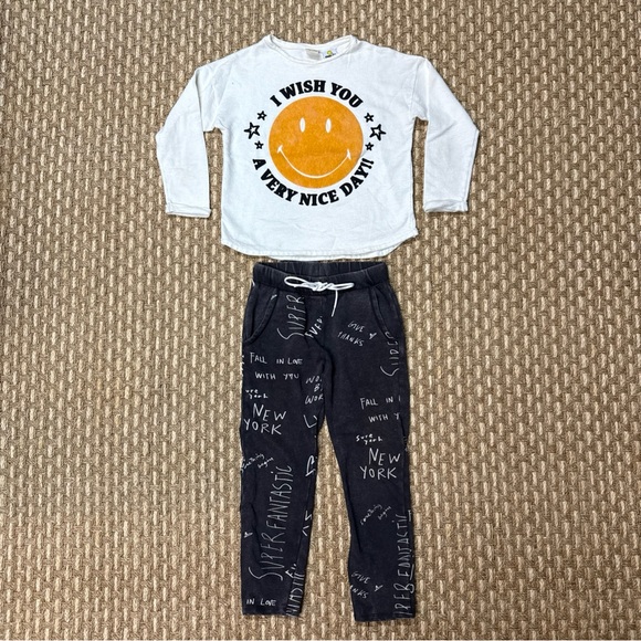 Zara Girl Collection 2 Pc Set SMILEY FACE Tee & Crop Sweatpants Sz 9 Year/134 Cm - Picture 7 of 11